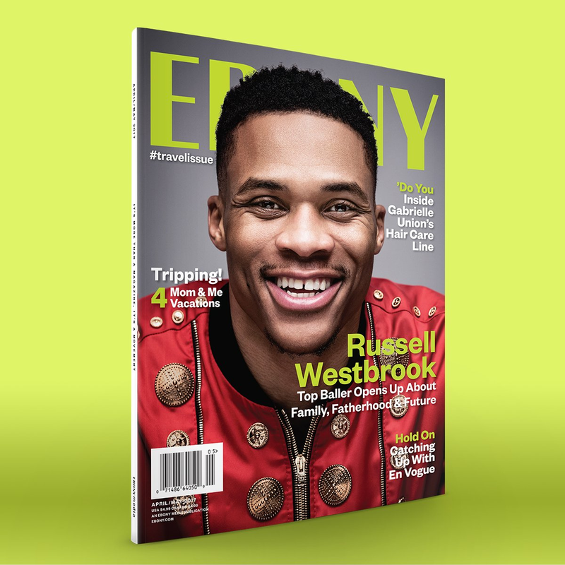 The NBA’s Russell Westbrook is featured on Ebony’s April/May “travel issue.”